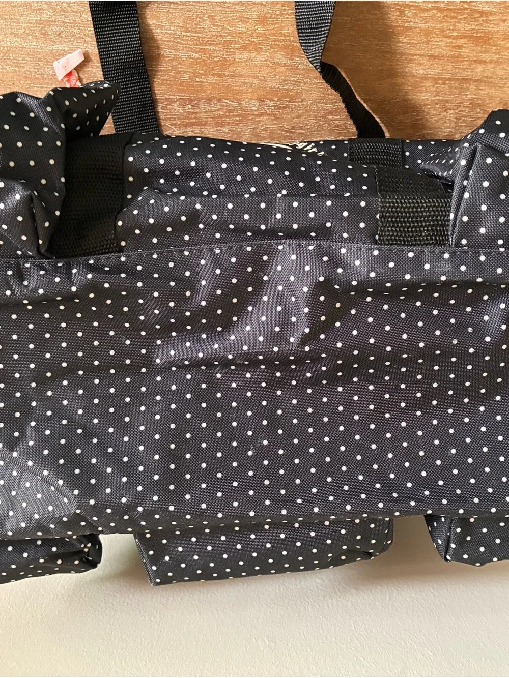 thirty-one Black white Polka Dot Tote with  Girl Talk logo